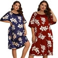 thumbnail image 2 of Baywell Plus Size Nightgown Women Short Sleeve Ice Silk Nightdress Sleepwear Floral Print House Dress Loungewear Crew Neck Sleep Dress Nightshirt, Summer Loose Fit Casual Midi Dress for Women XL-5XL, 2 of 4