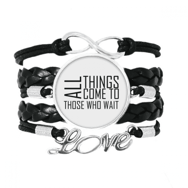 Quote All Things Come To Those Who Wait Bracelet Love Accessory Twisted Leather Knitting Rope Wristband