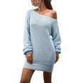 thumbnail image 4 of Lamuusaa Women´s Off Shoulder Sweater Dress Long Sleeve  Loose Knit Dress Fall Mini Dress, 4 of 6