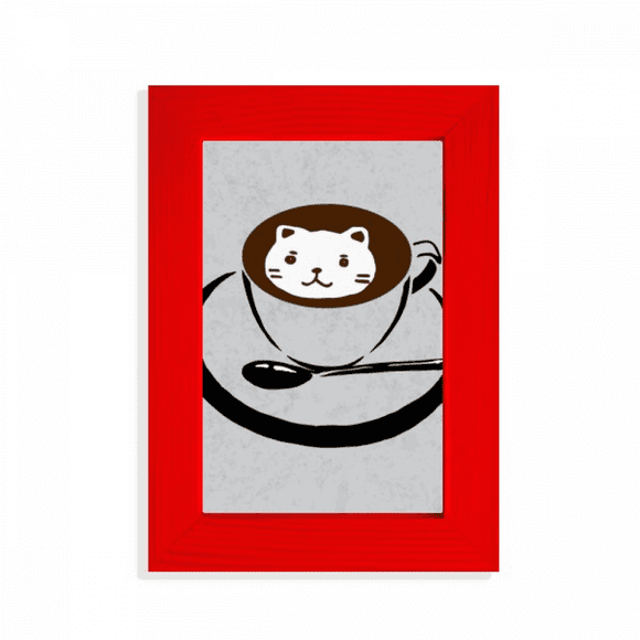 Coffee Cup Illustration Lovely Cat Pattern Picture Display Art Red Photo Frame