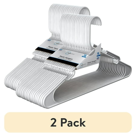 (2 pack) Mainstays Durable Plastic Clothes Hangers, White, 18-Count