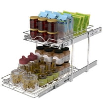 OCG 2-Tier Slide Out Drawers for Base Cabinet Organization in Kitchen Bathroom Pantry(12.5"W x 21"D x 15.6"H), Chrome Finish