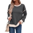 thumbnail image 3 of Sudadera Informal de Larga para Mujer, Cuello Redondo, Holgada, , con Ribete en Contraste. Gris XL, 3 of 9