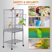 ZENY 53 Rolling Bird Cage Large Wrought Iron Cage Lovebird House with Rolling Stand White