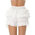 TiaoBug Women's Lace Trim Layered Ruffle Bloomers Pettipants Dance Bloomers Frilly Shorts White