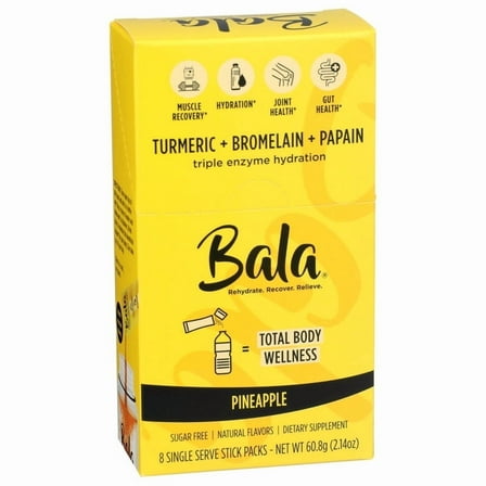 Bala Triple Enzyme Hydration Total Body Wellness Drink Mix Sticks, Pineapple, 8 Ea..