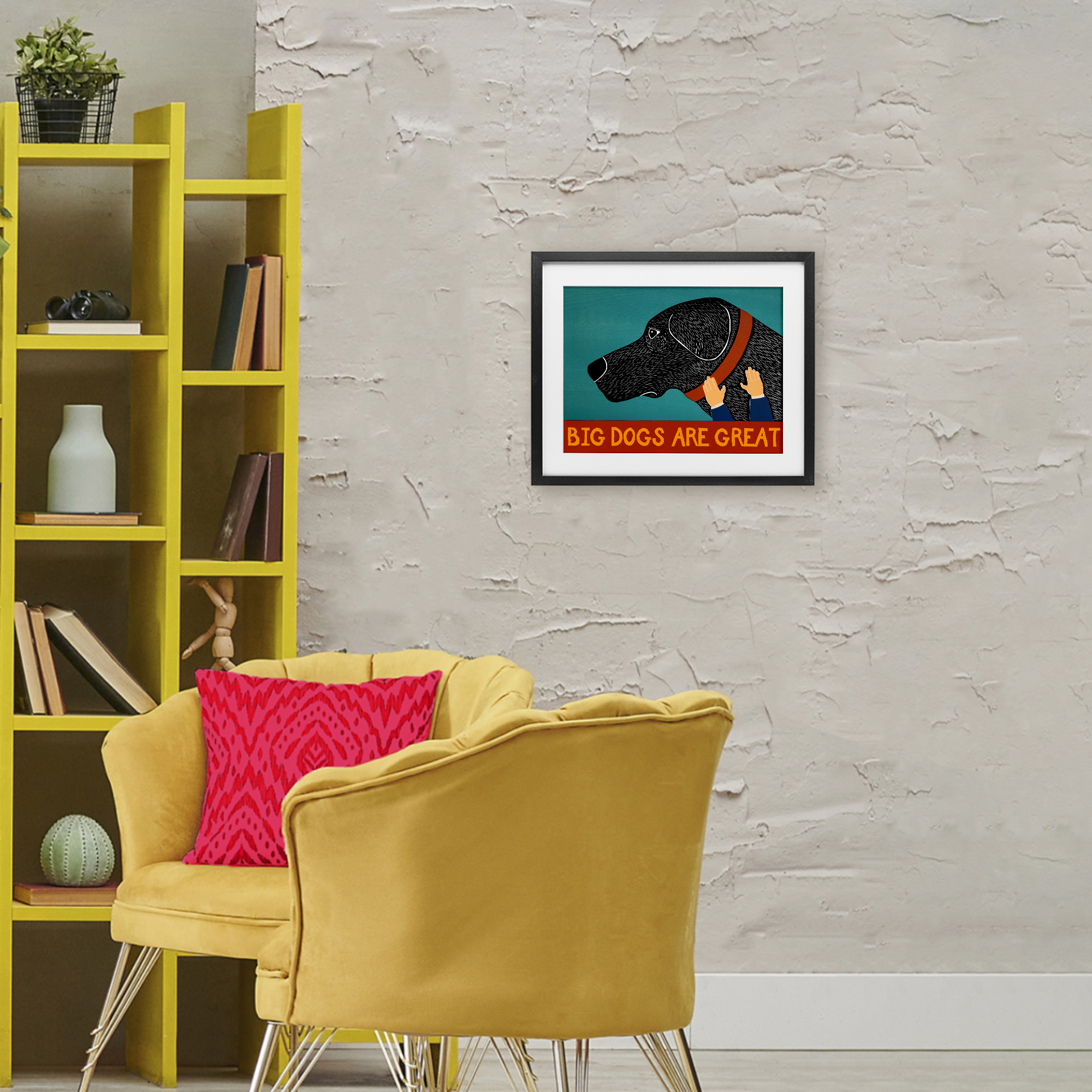 Big Dogs Are Great Black Framed Print Under Glass, design by Stephen Huneck