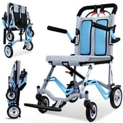 Wisging Ultralight Travel Transportation Wheelchair, Lightweight Foldable with Telescopic Handbrakes, 19 lbs Portable Folding Wheelchair for Seniors
