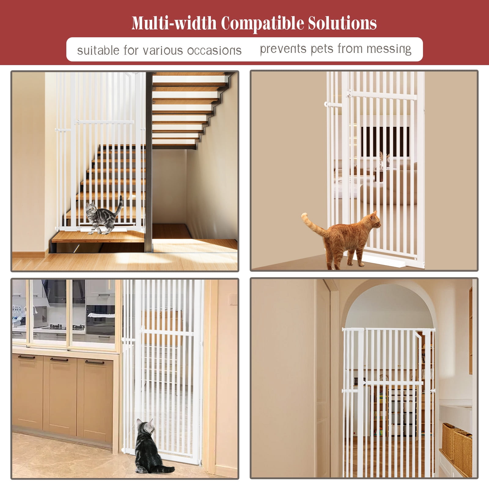 GLAF 63" Extra Tall Cat Gate - 30-37.8" Wide Extendable Cat Barrier for Doorway - Pressure Mounted Cat gate for Doorway - Auto Close Extra Tall Pet Gate - 63 inch Tall pet gate