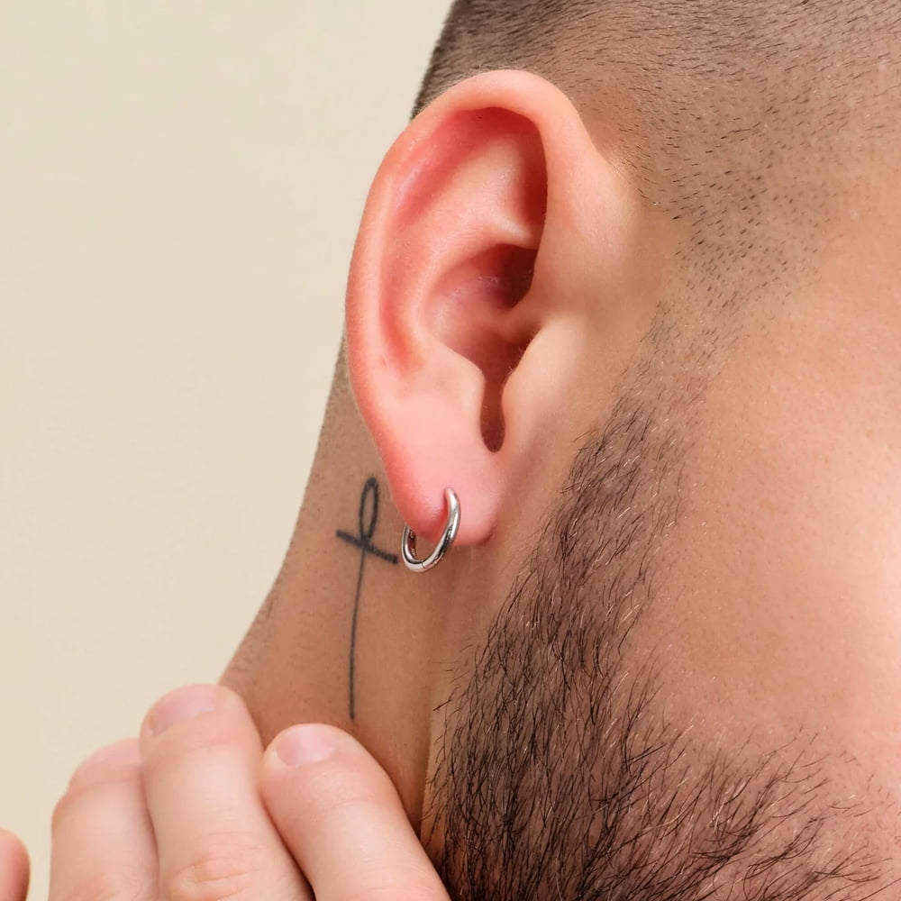 Classic Elegant Pure Solid 925 Sterling Silver White Gold Plated Small 14mm Thin Hoops Earrings Unisex Trendy Cool Men Women Hypoallergenic Huggie Hoop Earrings