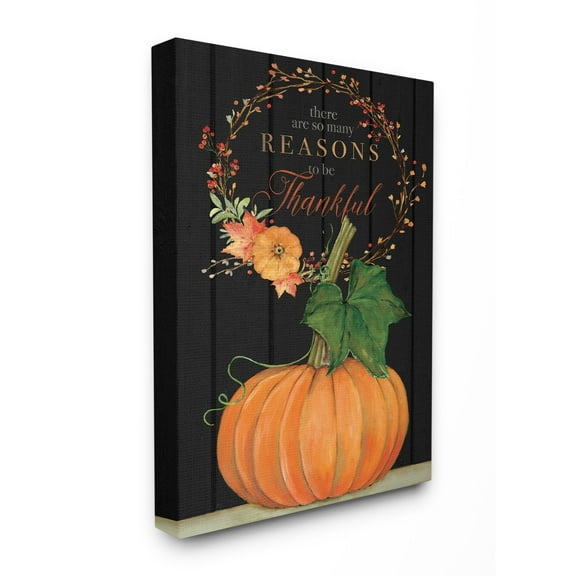 Stupell Industries Reasons To Be Thankful Pumpkin Fall Autumn Seasonal Design Canvas Wall Art by Stephanie Workman Marrott