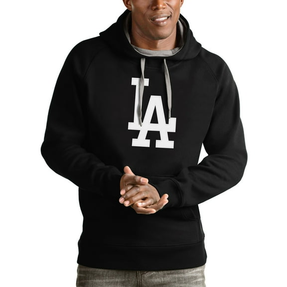 Men's Antigua Black Los Angeles Dodgers Victory Pullover Team Logo Hoodie