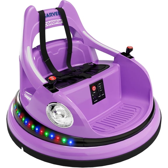 12V Electric Bumper Car Ride-On with Remote Control, 360° Spin, LED Lights, Wireless Music, 5-Point Harness, Anti-Collision Padding, 2-Speed, Battery Powered Vehicle,Purple