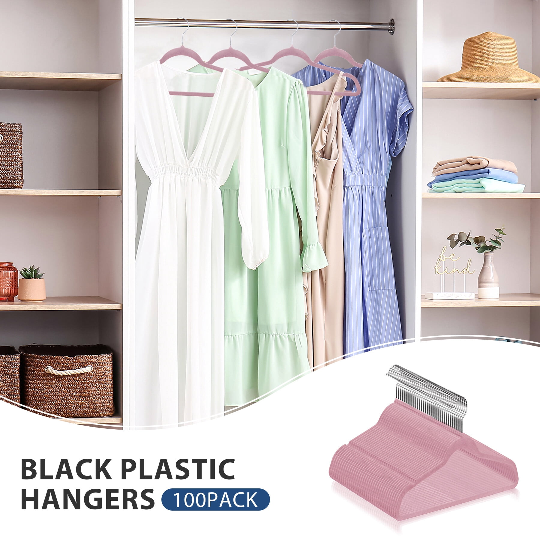 ZENY Clothes Hangers Set Flocked Velvet No-slip Durable Coat Jacket Hangers Space Saving Hangers(100pcs, Pink, Velvet)