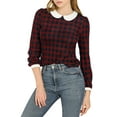 thumbnail image 5 of Unique Bargains Women's Peter Pan Collar Puff Sleeve Contrast Plaid Shirt Blouse, 5 of 7