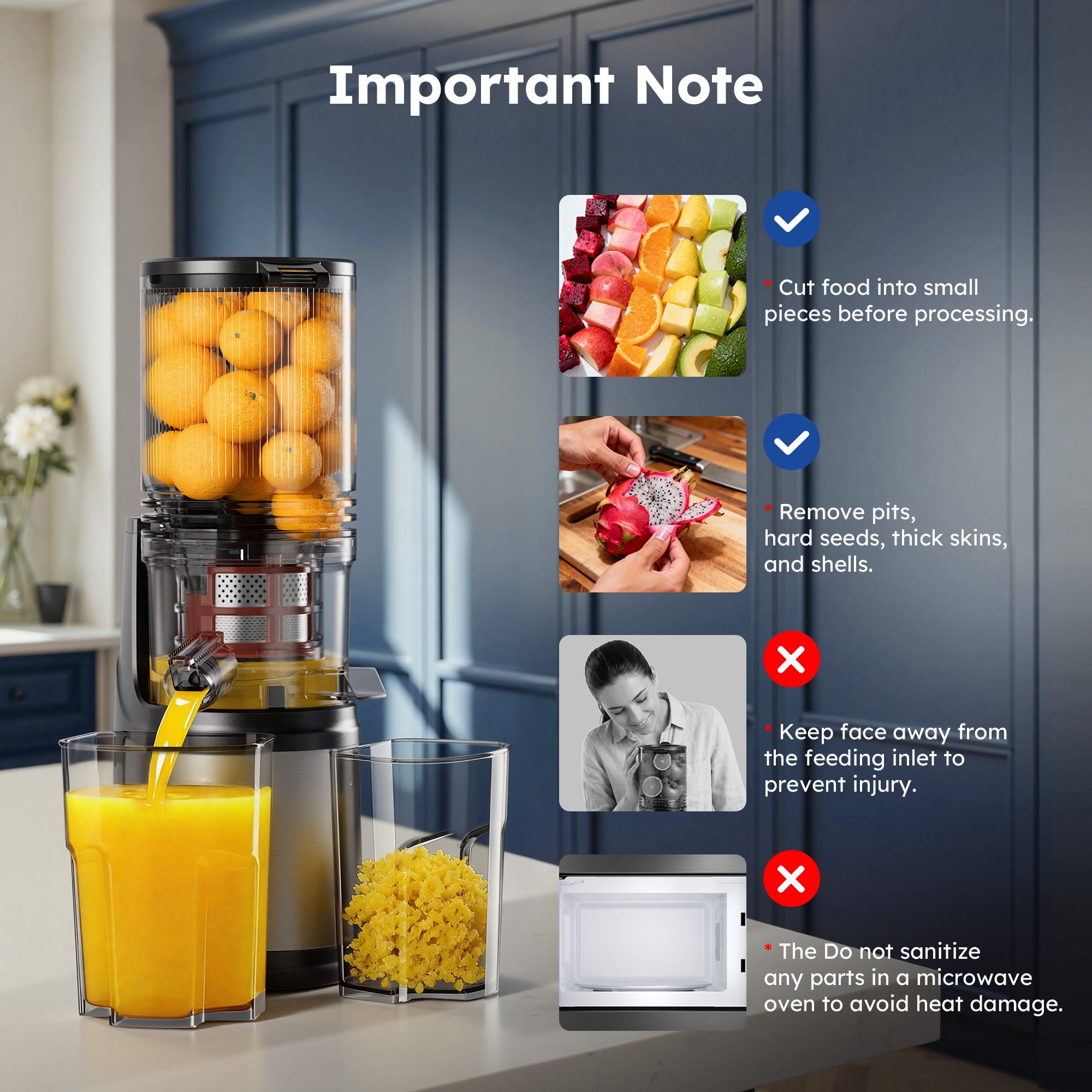 SIMZLIFE Cold Press Juicer, 5.1" Whole Feed Chute Masticating Juicer Machine, 150W 55 RPM Slow Juice Extractor with 99% High Yield & Double-Layer Filter, Easy to Clean, BPA-Free