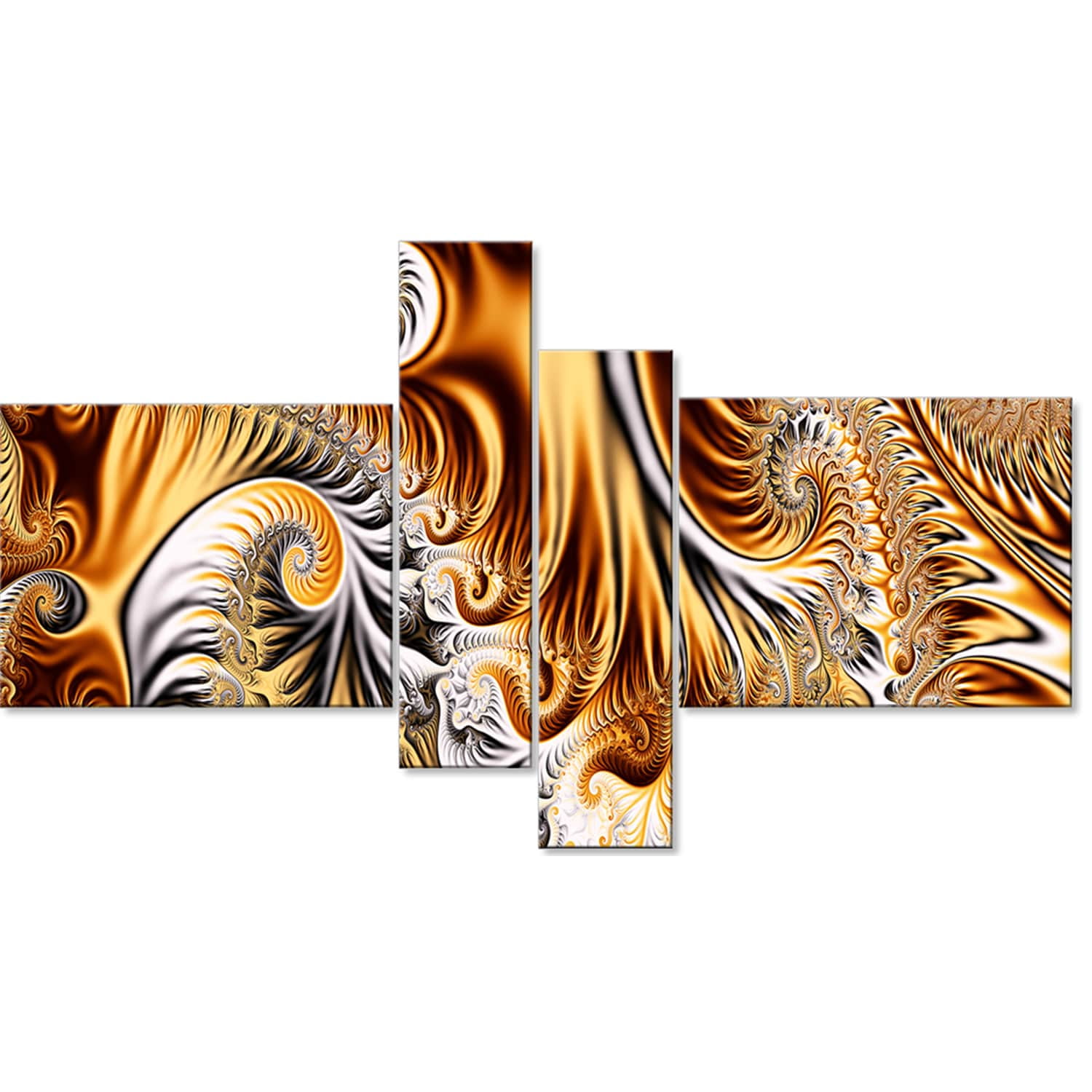 DESIGN ART Abstract "Gold & Silver Ribbons" Canvas Art 60 in. wide x 32 in. high - 4 Panels
