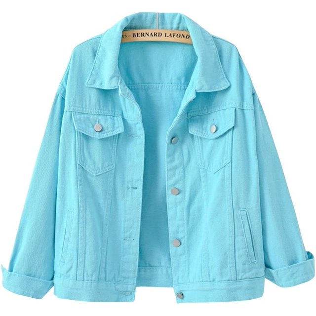 chamarra vaquera de color caramelo para mujer, ajuste relajado, casual, chamarra de camionero Azul-cielo G Azul-cielo G Xishao ropa