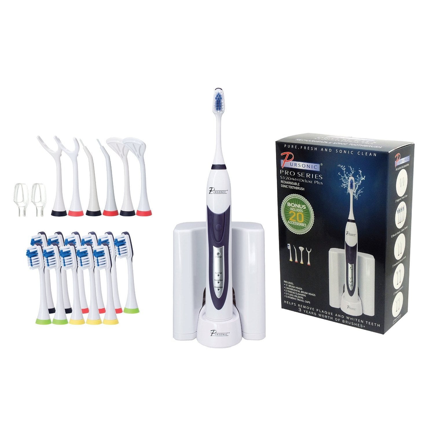 Pursonic S520 Sonic Toothbrush Oral Care System Rechargeable w/ 12