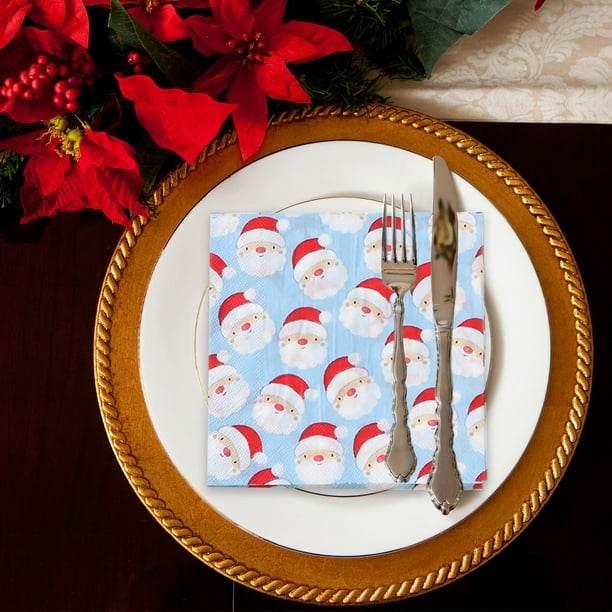 Servilletas de papel navideñas desechables con diseños festivos, ideales para la mesa de Navidad y fiestas de cumpleaños. 1 paquete de 20 hojas.