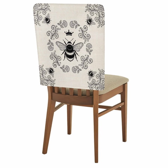Vintage Crown Bee Chair Covers Set of 1 Classical Floral Texture Farmhouse Linen Chair Back Covers Stretch Removable Washable Slipcovers Protector for Dining Room Kitchen Party Decor