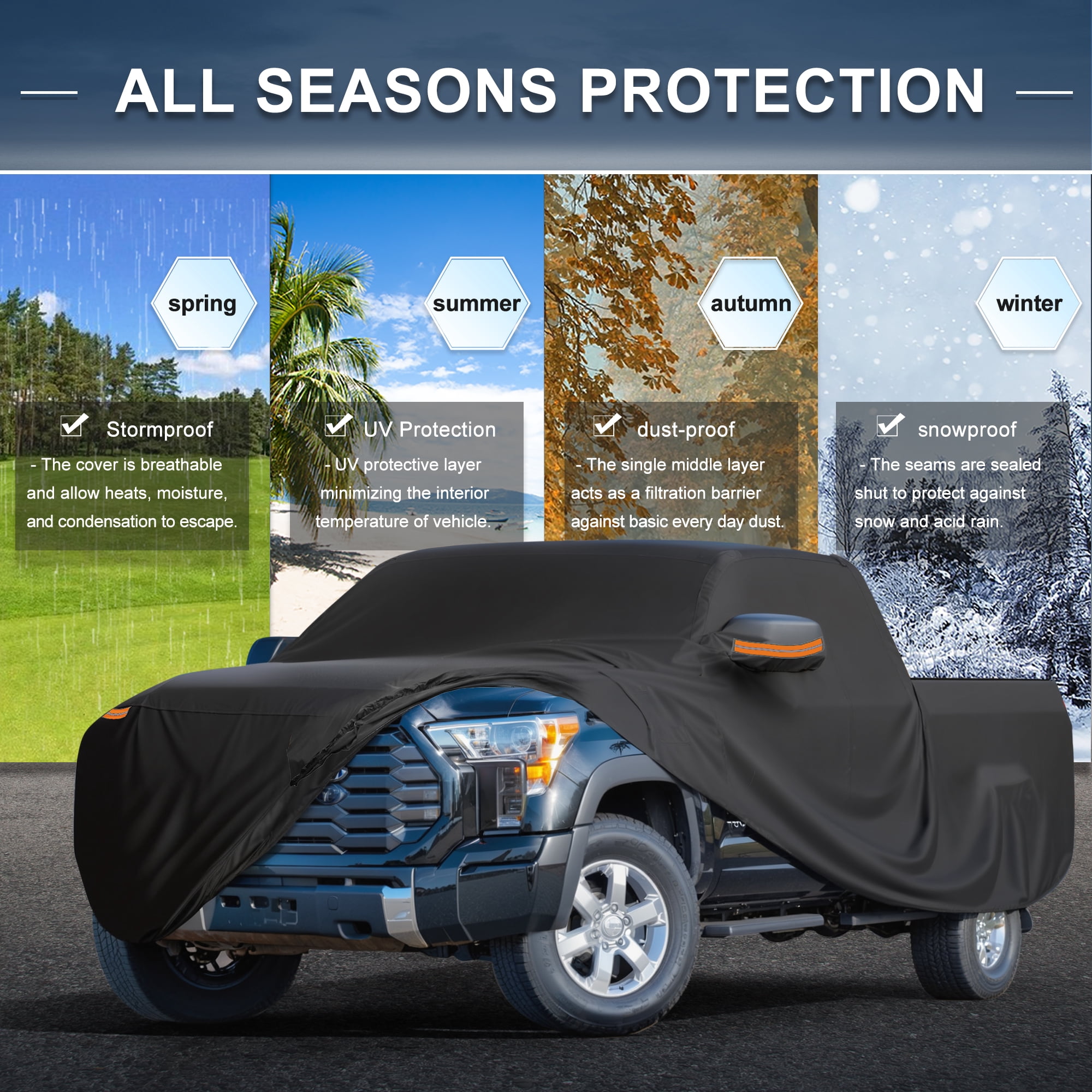 Unique Bargains Car Cover 210D-PU Oxford Outdoor Full Car Cover Waterproof Windproof Black for Toyota Tundra