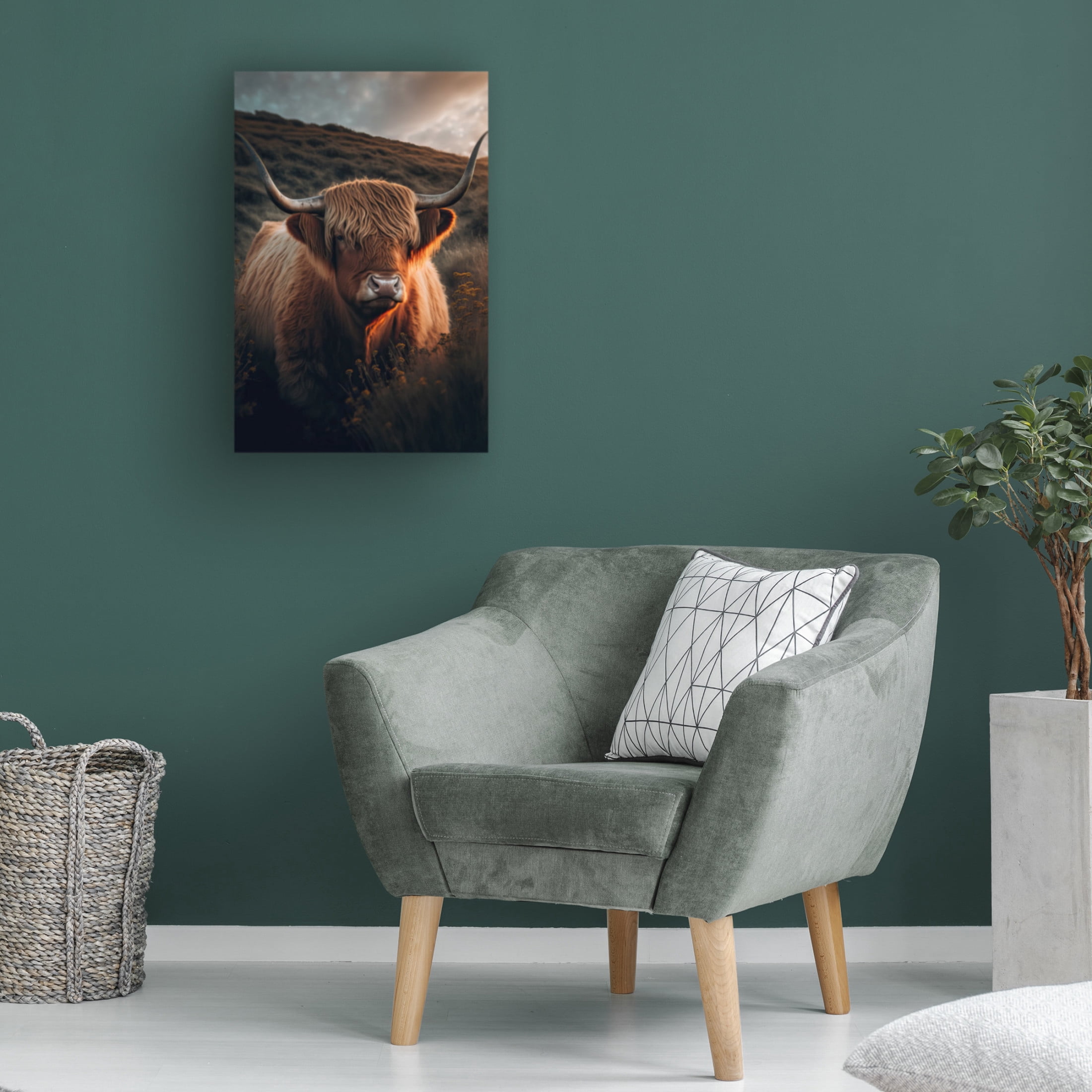 Canvas Wall Art - Treechild 'Highland Cow With Big Horns' Wall Art for Living Room, Bedroom, or Office D?cor by Trademark Fine Art - 12 x 19 Inches