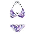 thumbnail image 2 of COEQINE Women's Allover Print Bikini Sets Adjustable Cheeky Spaghetti Strap Bathing Suits Violet White Camouflage V Neck Sexy 2 Piece Beachwear for Tanning Salons, L, 2 of 7