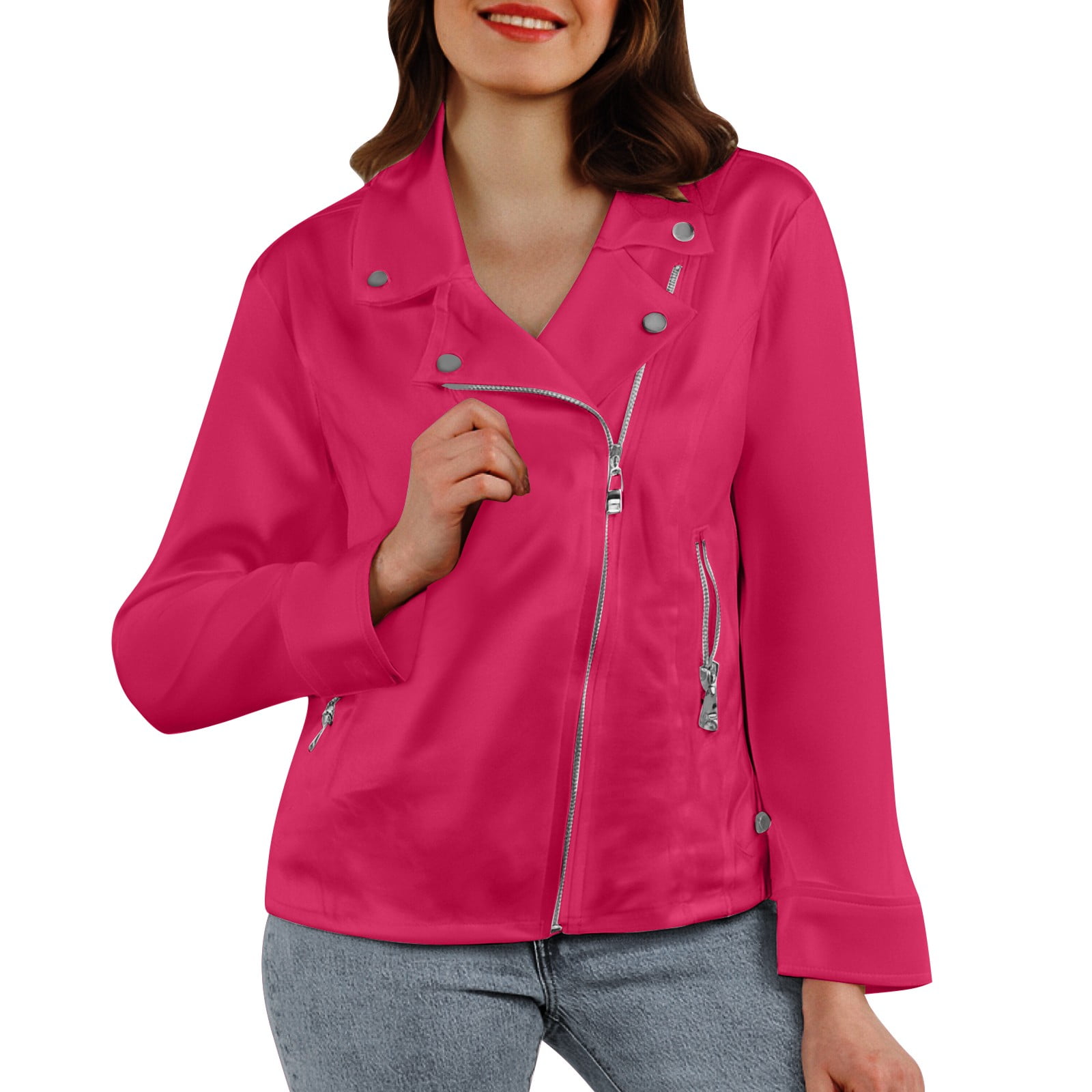 Huaizzzy Women's Spring Fitted Short Collar Zipper Jacket with