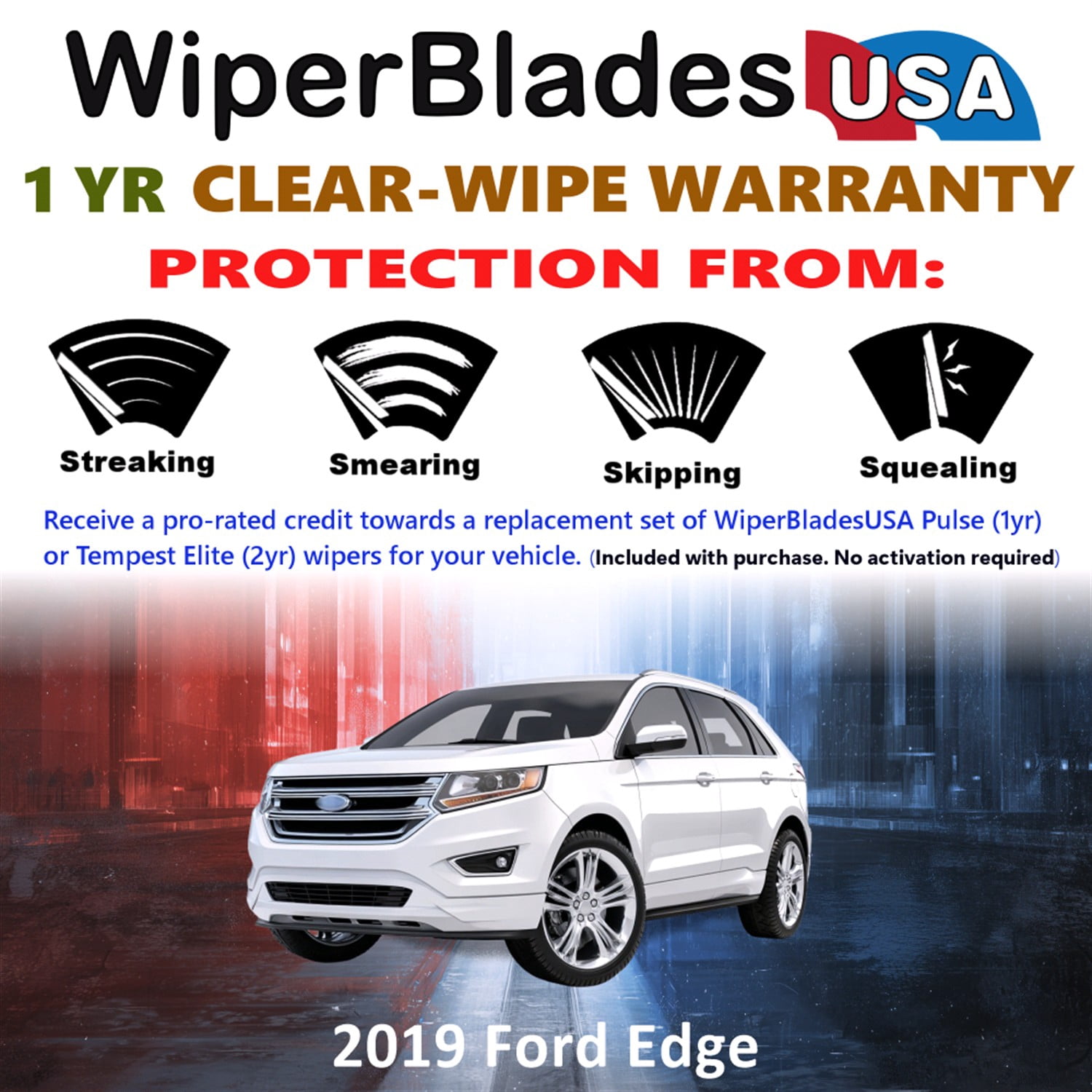2019 Ford Edge Beam Wiper Blades Wipers w/1yr Warranty (Set of 2) (WiperBladesUSA)