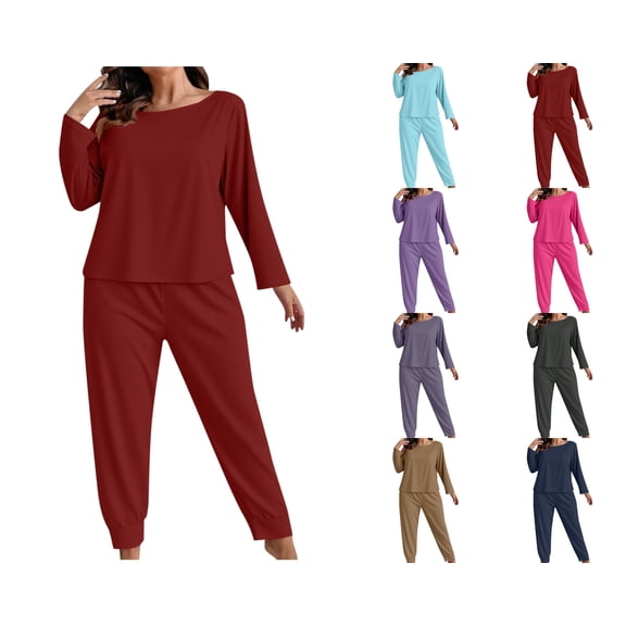 Nugftut Plus Size Pajama Sets for Women 2 Piece Classic Sleepwear Long Sleeve Long Pant Soft Loungewear Fall Fashion Pyjama Set