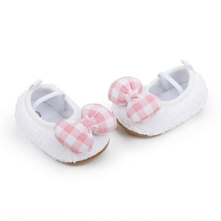 

Wesracia Baby Shoes Toddler Kids Infant Girls Plaid Bowknot Princress Shoes Soft Sole The Floor Barefoot Non Slip First Walkers Prewalker Shoes