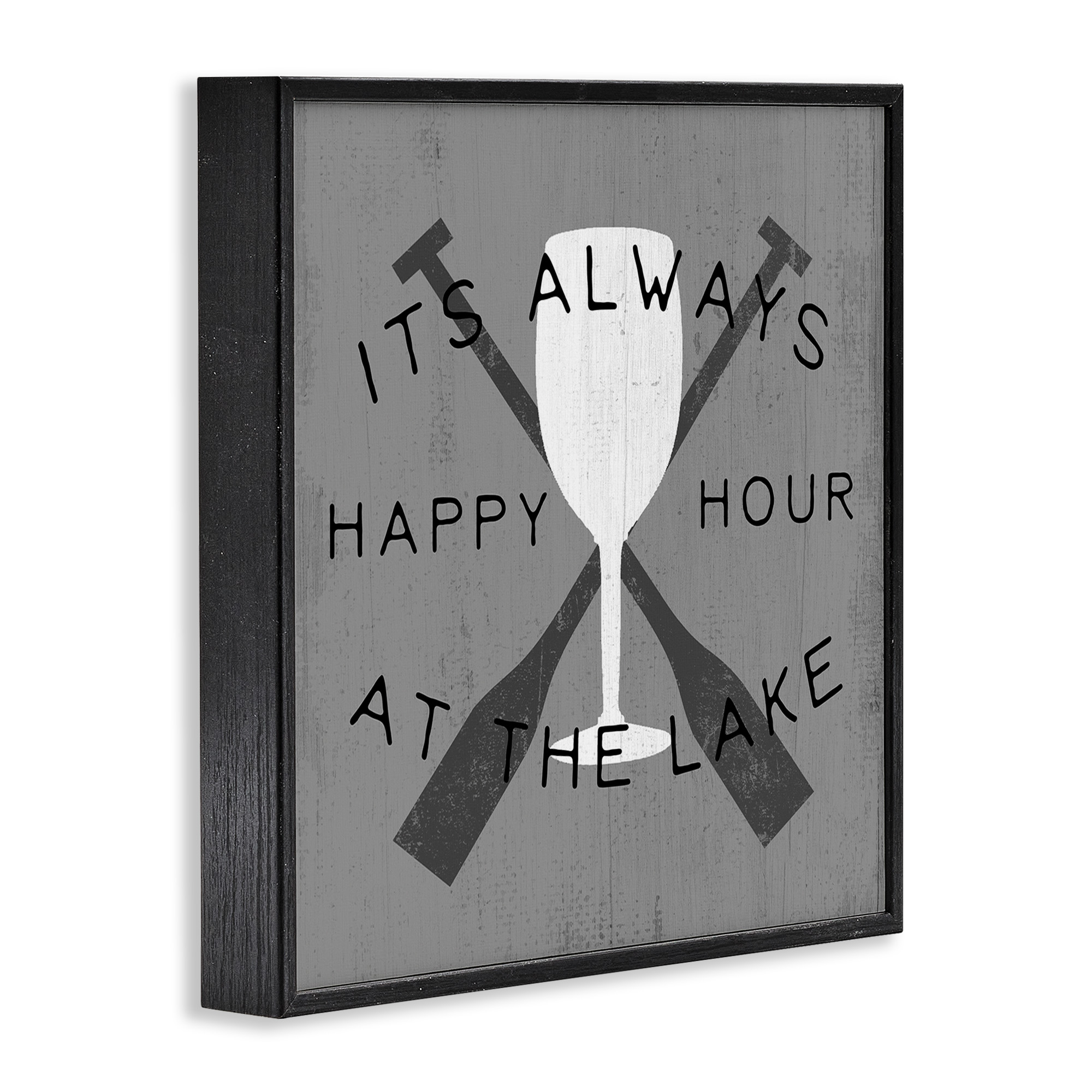 Stupell Industries Always Happy Hour At Lake Typography Painting Black Framed Art Print Wall Art, 24 x 24