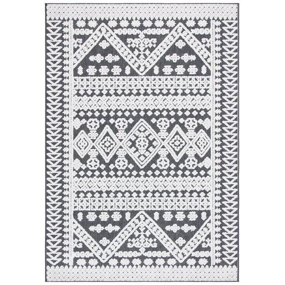 SAFAVIEH Cabana Arielle Ivory/Grey 2'2"X9' Runner Indoor/Outdoor Area Rug Ivory/Grey, 5'5" x 7'7"