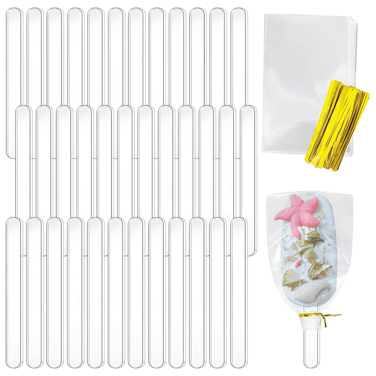 AHANDMAKER 30 Pièces Réutilisable Acrylique Crème Glacée Bâtons bâtons de Popsicle, 10 Couleurs 11.45 cm Acryliques gâteau bâton pour Fabrication de Desserts Bricolage, Magnum Cakes