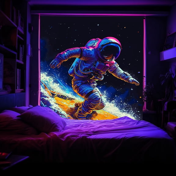 Space Astronaut Tapestry for Bedroom Men, Cool Blacklight Tapestry Posters for Teen Boys, UV Reactive Black Light Galaxy Tapestries Room Wall Decor, Glow in Dark Tapestry for Men 40X60IN