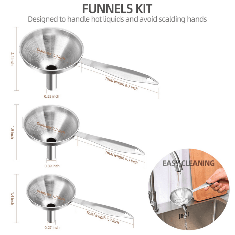 Small Funnels for Filling Small Bottles, 3 in 1 Metal Funnels for Filling  Bottles,Stainless Steel Small Kitchen Funnel Set Transferring Essential  Oils