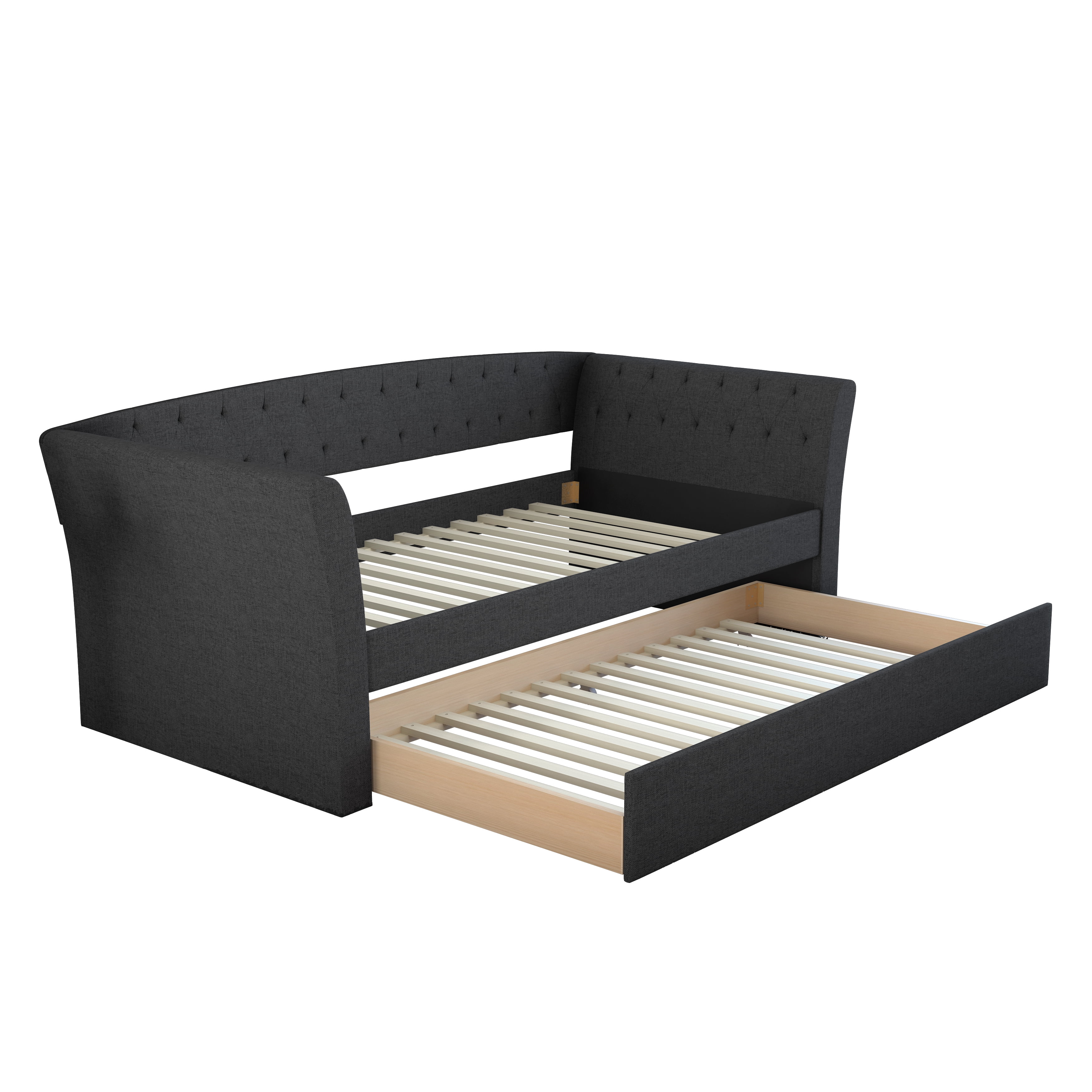 Boyd Sleep New Castle Black Tufted Upholstered Daybed with Trundle Bed, Twin