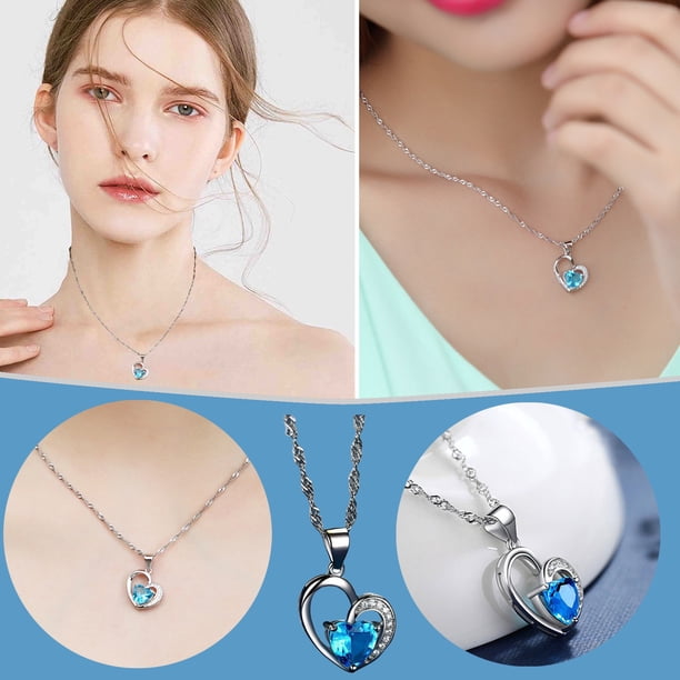 HomeKingdee Women's Heart-Shaped Blue Sapphire Copper Pendant Necklace - Fashion Clavicle Chain for Holiday Gifts