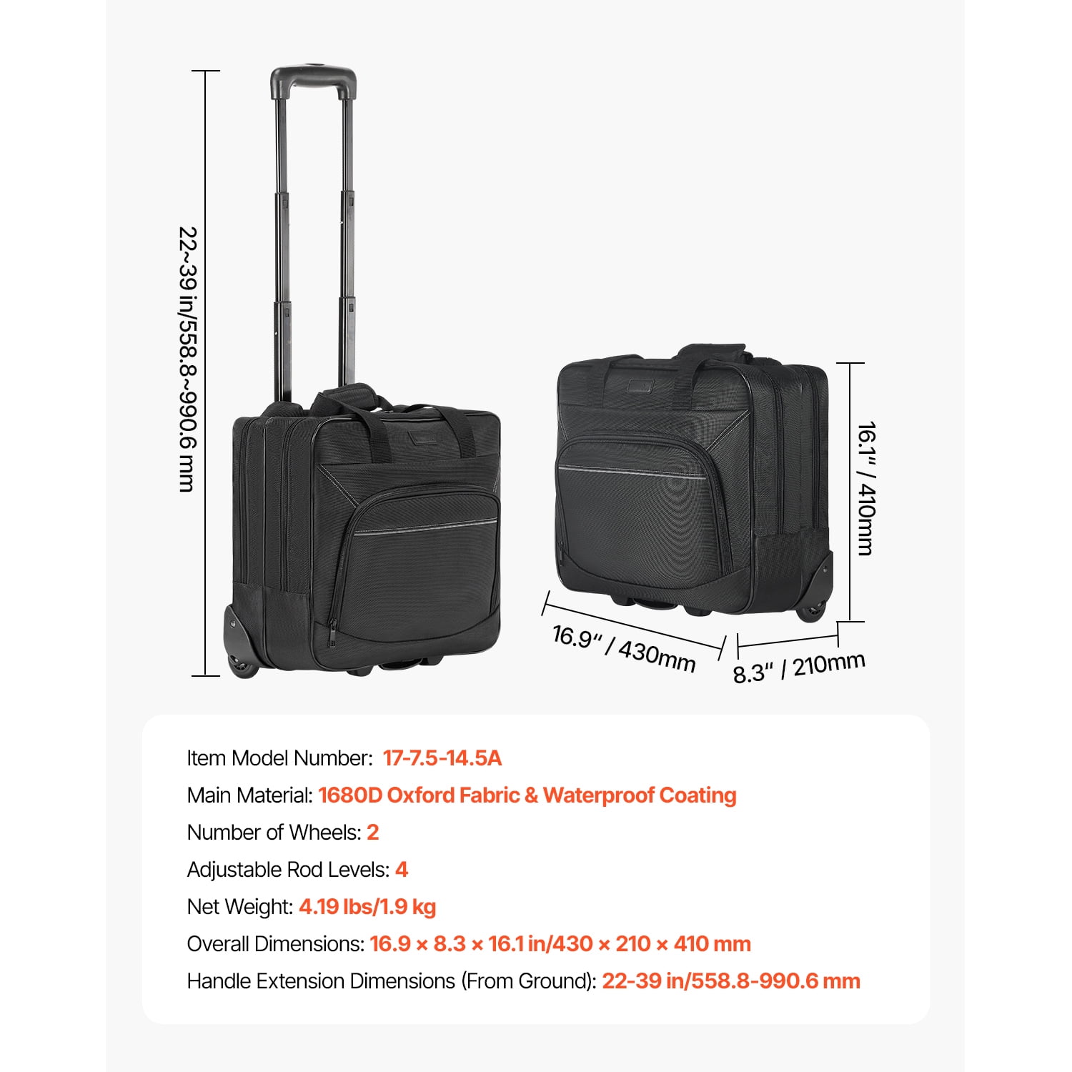 KFFKFF Mobile Laptop Carrier, Accommodates Laptops up to 15.6 Inches, Wheeled Suitcase, Rolling Computer Bag with Wheels and Extendable Handle, Laptop Holder for Professional Travel Business Office
