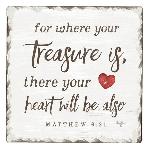 CounterArt "For Where Your Treasure Is" Single Inspirational Absorbent Stone Tumbled Tile Coaster 1 Pack