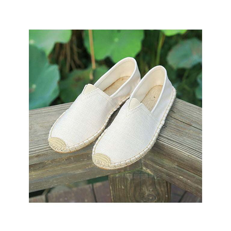 Crocowalk Unisex Flats Non-slip Espadrilles Lightweight Espadrille Loafers  Mens Canvas Shoe Outdoor Striped Slip-On Casual Shoes Beige 8 