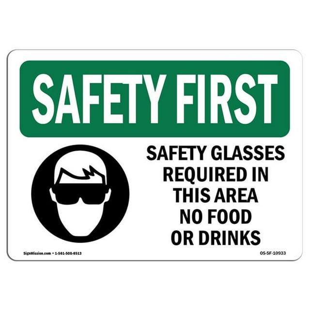 SignMission OS-SF-A-1218-L-10933 Panneau de Sécurité OSHA 12 x 18 Po - Lunettes de Sécurité Requises avec Symbole