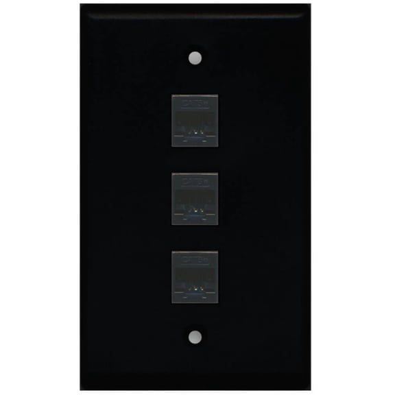 RiteAV 1 Gang 3 Port Cat5e Wall Plate - Black