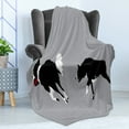 thumbnail image 4 of Running Soft Flannel Fleece Throw Blanket, Animal Lover Themed 2 Happy Doggies Playing with a Ball Having Fun, Cozy Plush for Indoor and Outdoor Use, 50" x 60", Grey and Charcoal Grey, by Ambesonne, 4 of 5