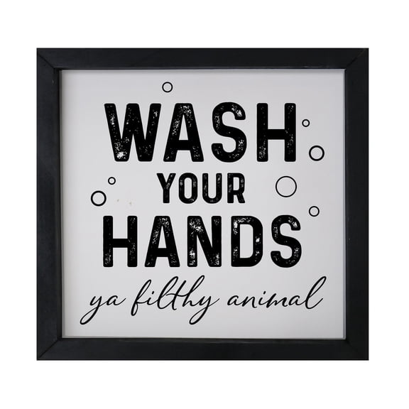 Funny Bathroom Decor Framed Shadow Box 11.5x11.5 (Wash Your Hands Filthy)