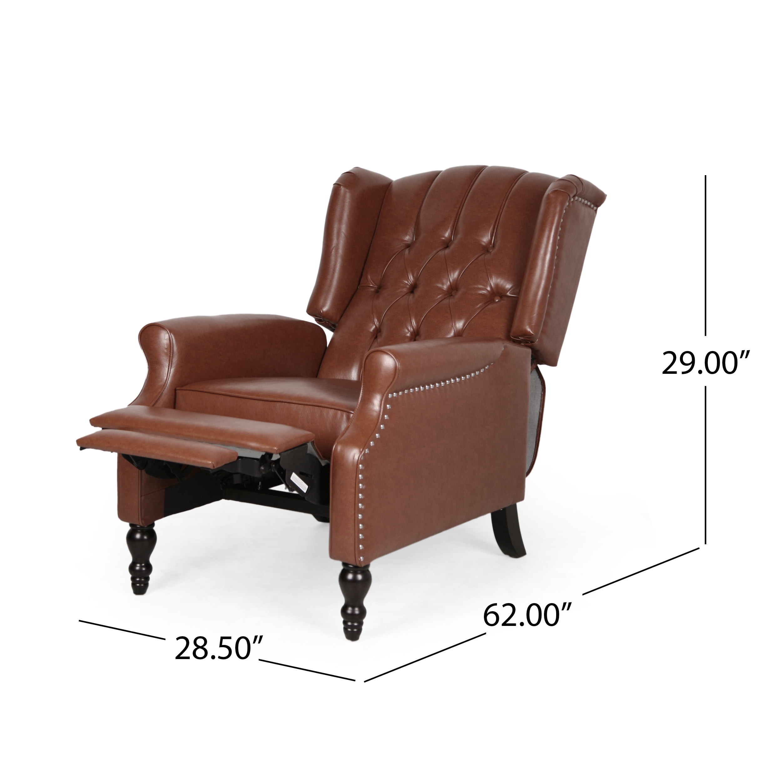 Noble House Bryce Faux Leather Recliners, Cognac, Dark Brown