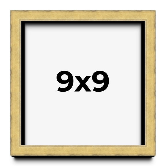 9x9 Shadow Box Frame Gold | 1.375 Inches Deep Real Wood Contemporary Shadowbox Display Frame | UV