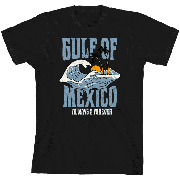Gulf of Mexico Always & Forever Youth Black Crew Neck Short Sleeve Tee-Medium
