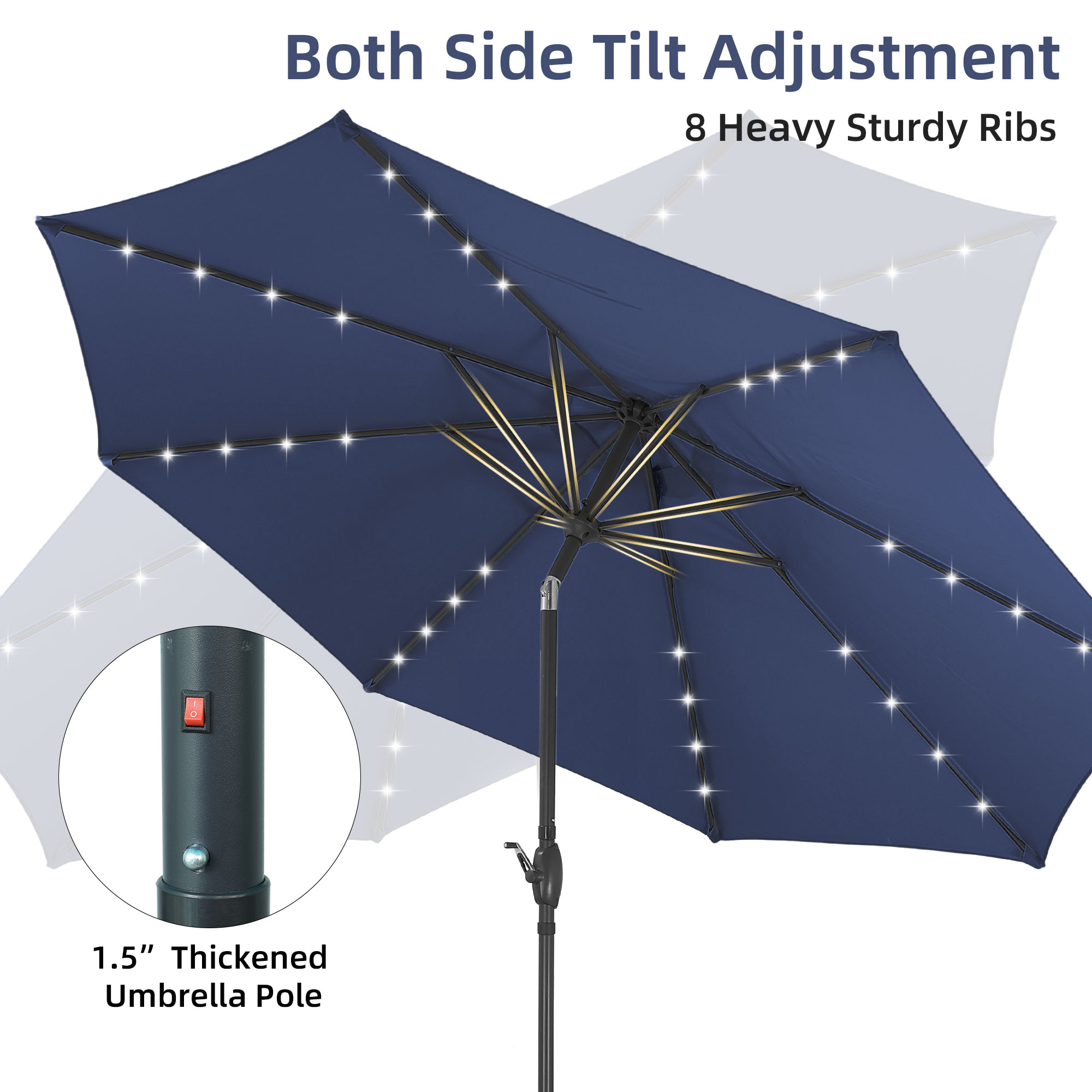 Autlaycil 10ft Solar Patio Umbrella with 32 LED Lights, Navy Blue photo 4